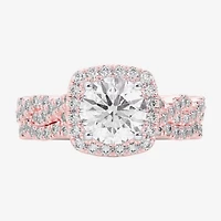 (G-H / Si1-Si2) Womens 2 3/4 CT. T.W. Lab Grown White Diamond 14K Gold Round Side Stone Halo Bridal Set