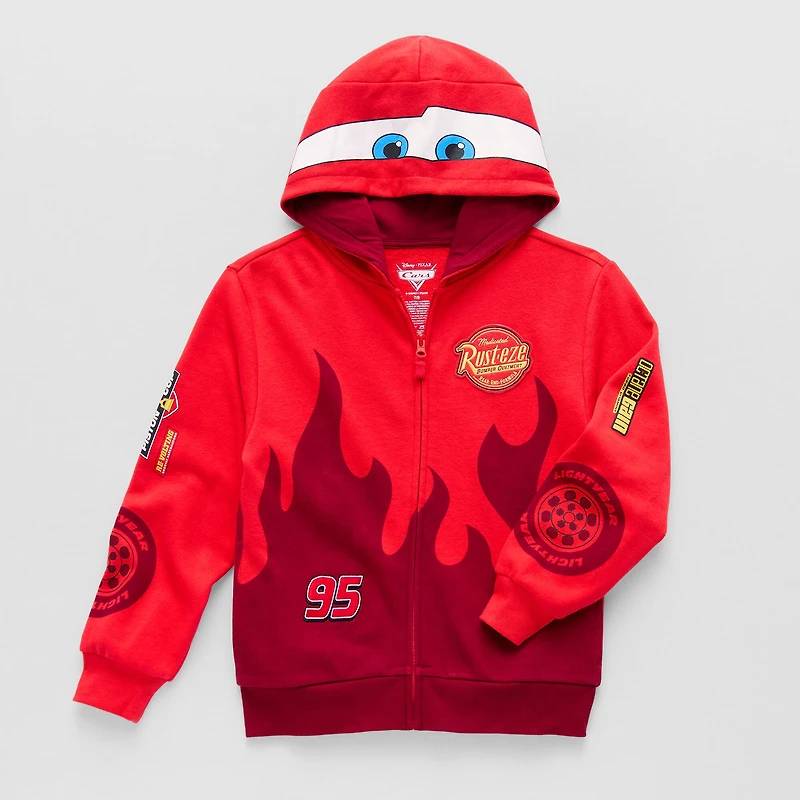 Disney Collection Little & Big Kid Boys Long Sleeve Embroidered Cars Fleece Zipper Hoodie