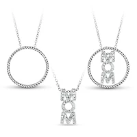 Sterling Silver 3-in-1 Cubic Zirconia Circle "Mom" Necklace
