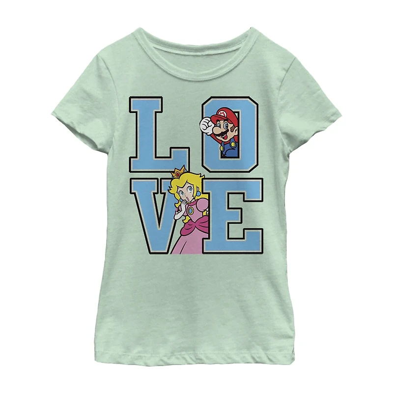 Little & Big Kid Girls Crew Neck Short Sleeve Regular Fit Super Mario Graphic T-Shirt