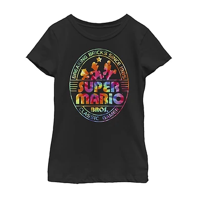 Little & Big Kid Girls Crew Neck Short Sleeve Regular Fit Super Mario Graphic T-Shirt