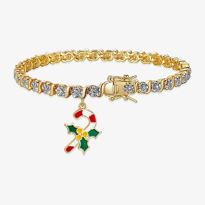 Sparkle Allure Candy Cane Charm Womens Natural White Diamond Accent 14K Gold Over Brass 7.25 Inch Tennis Bracelet