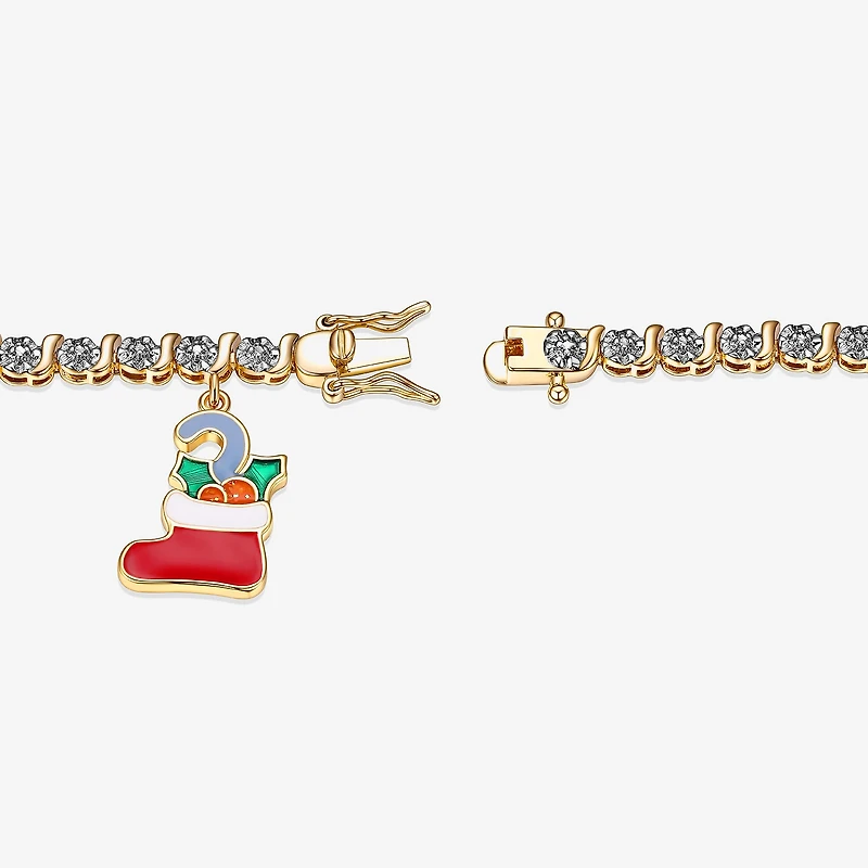Sparkle Allure Stocking Charm Womens Natural White Diamond Accent 14K Gold Over Brass 7.25 Inch Tennis Bracelet