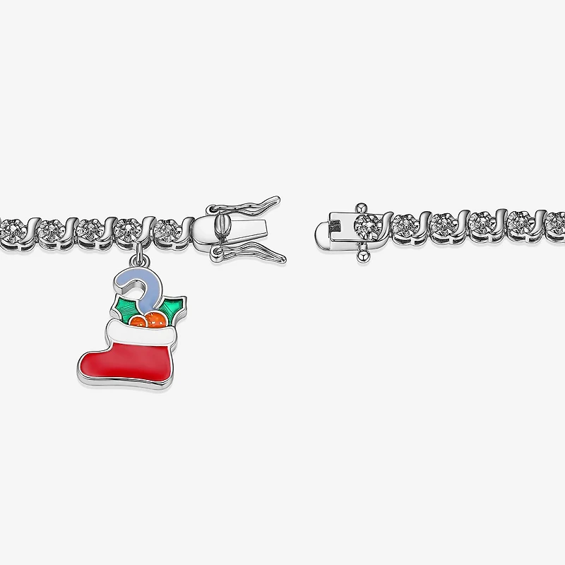 Sparkle Allure Stocking Charm Womens Natural White Diamond Accent Pure Silver Over Brass 7.25 Inch Tennis Bracelet