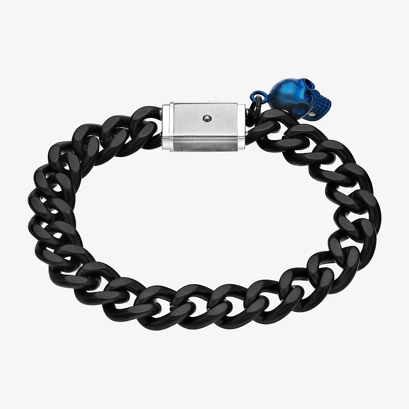 Mens Stainless Steel Solid Curb Skull Chain Bracelet