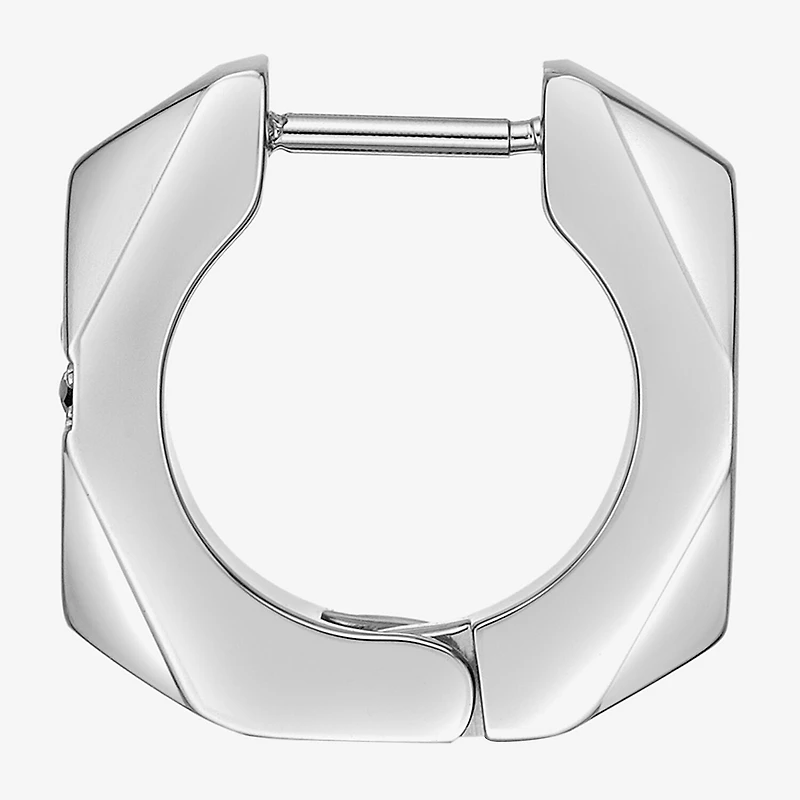 Mens Black Cubic Zirconia Stainless Steel 14mm Hoop Earrings