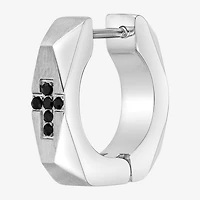 Mens Black Cubic Zirconia Stainless Steel 14mm Hoop Earrings