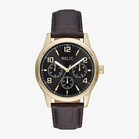 Relic By Fossil Rutherford Mens Multi-Function Brown Leather Strap Watch Zr15975