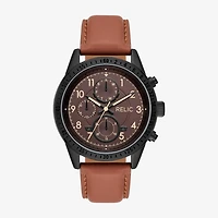 Relic By Fossil Mahoney Mens Multi-Function Brown Leather Strap Watch Zr15983