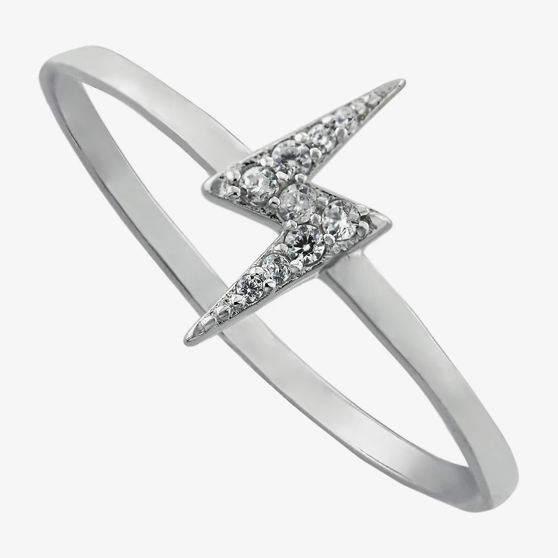 Silver Treasures Womens Cubic Zirconia Sterling Silver LIghtning Bolt Band