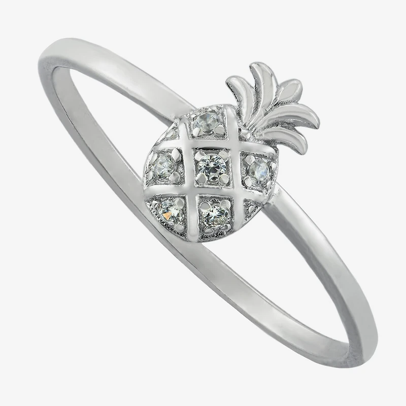 Silver Treasures Pineapple Womens Cubic Zirconia Sterling Silver Band