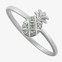 Silver Treasures Pineapple Womens Cubic Zirconia Sterling Silver Band