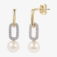 Womens White Cultured Freshwater Pearl 14K Two Tone Gold Over Silver Paperclip Drop Earrings