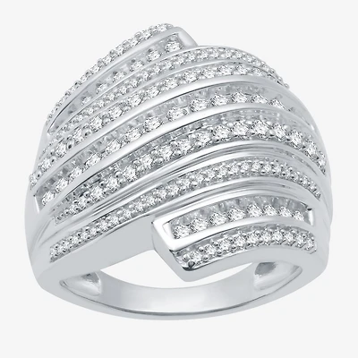 Womens 1 CT. T.W. Natural Diamond Sterling Silver Bypass  Cocktail Ring