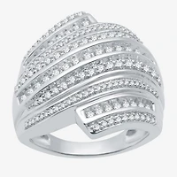 Womens 1 CT. T.W. Natural Diamond Sterling Silver Bypass  Cocktail Ring