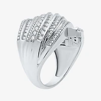 Womens 1 CT. T.W. Natural Diamond Sterling Silver Bypass  Cocktail Ring