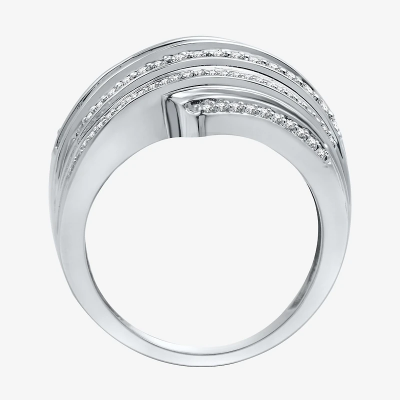 Womens 1 CT. T.W. Natural Diamond Sterling Silver Bypass Cocktail Ring