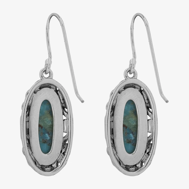 Womens Enhanced Blue Turquoise Sterling Silver Drop Earrings