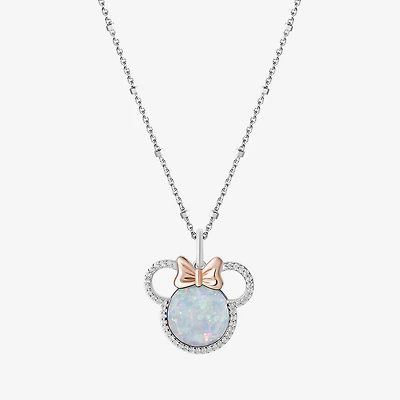 Disney Jewels Collection Womens 1/8 CT. T.W. Lab Created Diamond with Gemstone 14K Two Tone Gold Over Silver Minnie Mouse Pendant Necklace