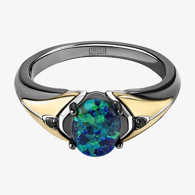 Marvel Fine Jewelry Womens Diamond Accent Lab Created Green Opal 14K Gold Over Silver Sterling Silver Oval Loki Marvel Cocktail Ring