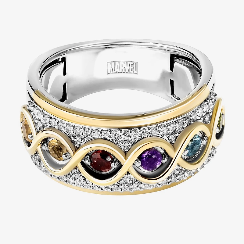 Infinity Stones Unisex Adult 1/5 CT. Genuine Multi Color 14K Gold Over Silver Sterling Silver Avengers Guardians of the Galaxy Marvel Band