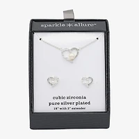 Sparkle Allure Womens Cubic Zirconia Simulated Pearl Pure Silver Over Brass Heart 2-pc. Jewelry Set