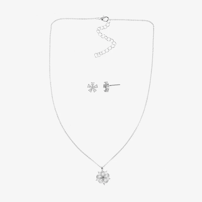 Sparkle Allure Womens Cubic Zirconia Pure Silver Over Brass Flower 2-pc. Jewelry Set