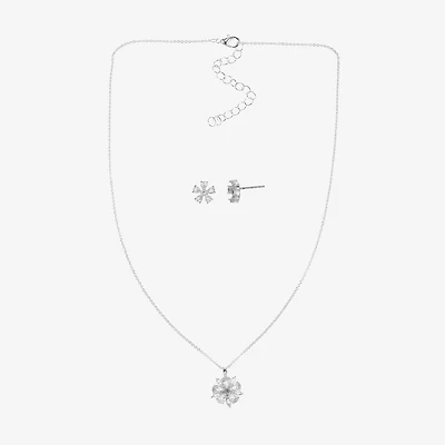 Sparkle Allure Womens Cubic Zirconia Pure Silver Over Brass Flower 2-pc. Jewelry Set