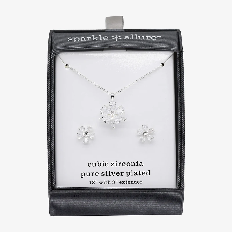 Sparkle Allure Womens Cubic Zirconia Pure Silver Over Brass Flower 2-pc. Jewelry Set