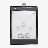 Sparkle Allure Womens Cubic Zirconia Pure Silver Over Brass Flower 2-pc. Jewelry Set