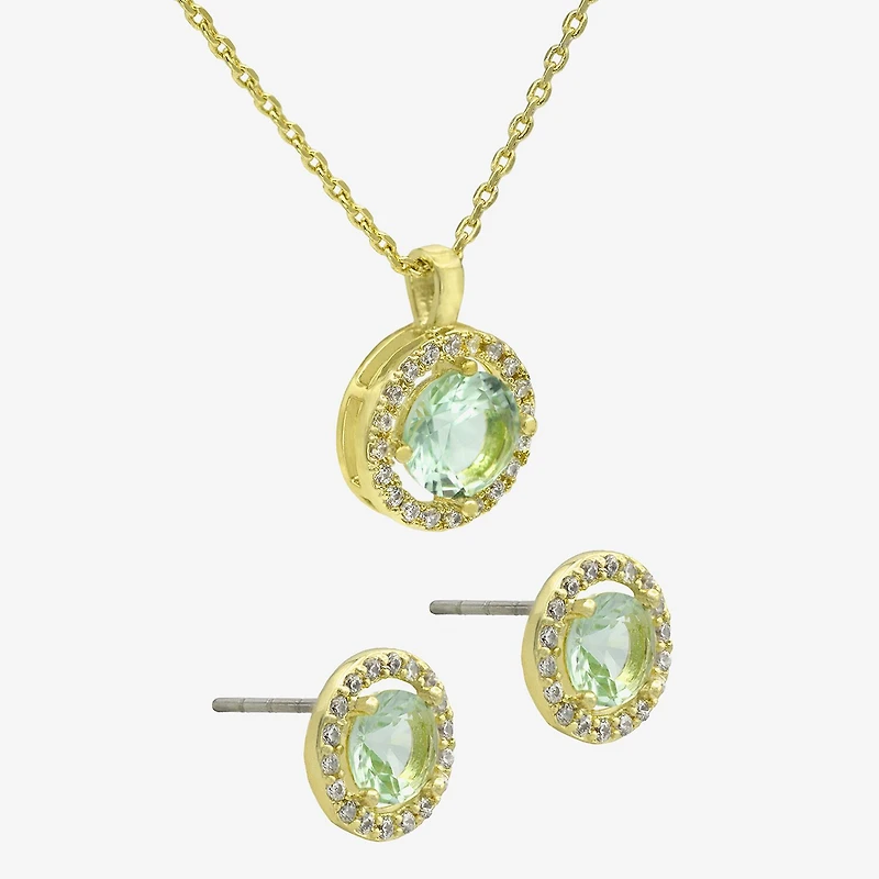Sparkle Allure Womens Green Cubic Zirconia 14K Gold Over Brass Round 2-pc. Jewelry Set