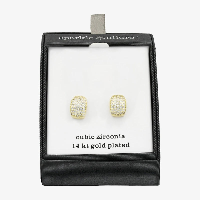 Sparkle Allure Womens Cubic Zirconia 14K Gold Over Brass 11mm Hoop Earrings