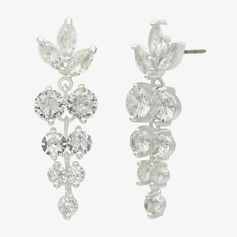Sparkle Allure Cascade Womens Cubic Zirconia Pure Silver Over Brass Marquise Drop Earrings
