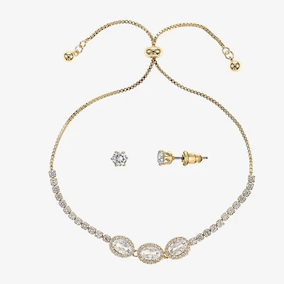 Sparkle Allure Halo Womens Cubic Zirconia 14K Gold Over Brass Oval 2-pc. Jewelry Set