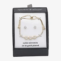 Sparkle Allure Halo Womens Cubic Zirconia 14K Gold Over Brass Oval 2-pc. Jewelry Set