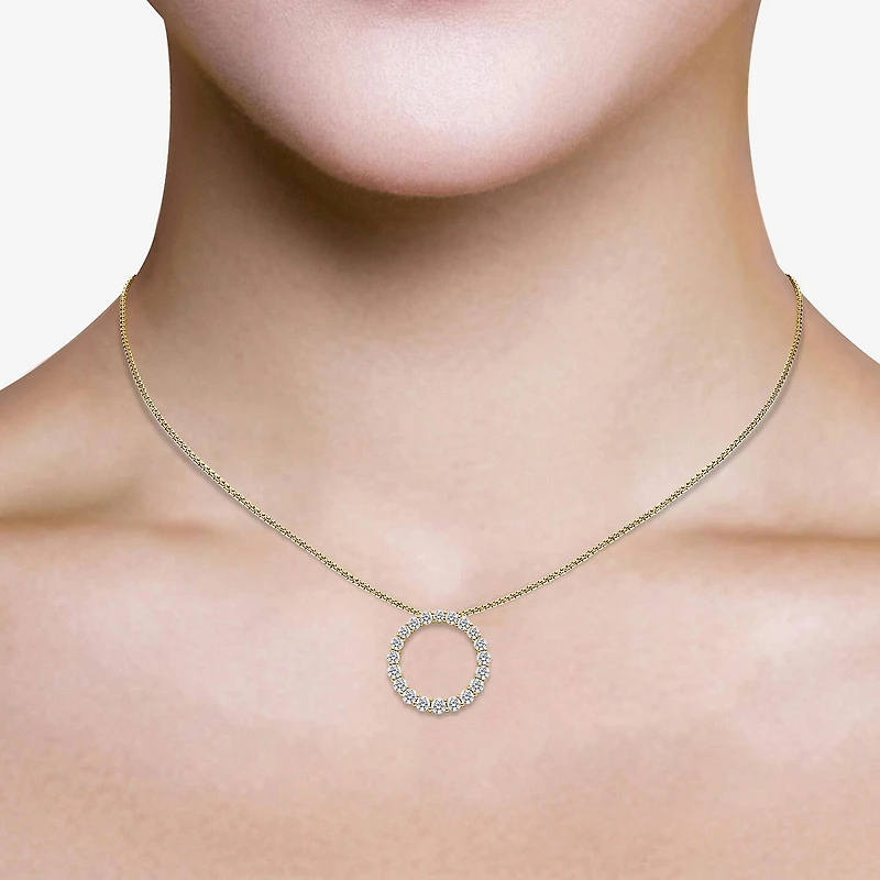 (I / I1) Womens 1 CT. T.W. Lab Grown White Diamond 10K Gold Heart 18 Inch Pendant Necklace