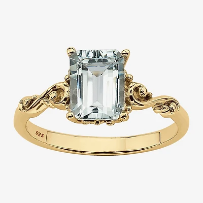 Womens Genuine Blue Aquamarine 18K Gold Over Silver Cocktail Ring