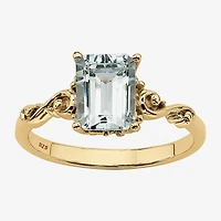 Womens Genuine Blue Aquamarine 18K Gold Over Silver Cocktail Ring