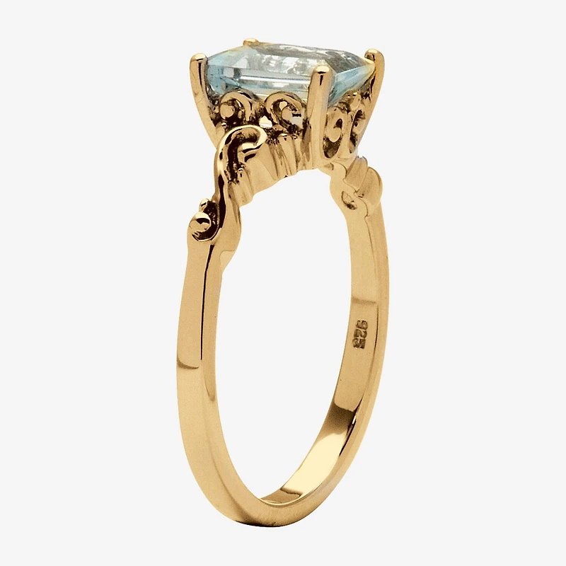 Womens Genuine Blue Aquamarine 18K Gold Over Silver Cocktail Ring