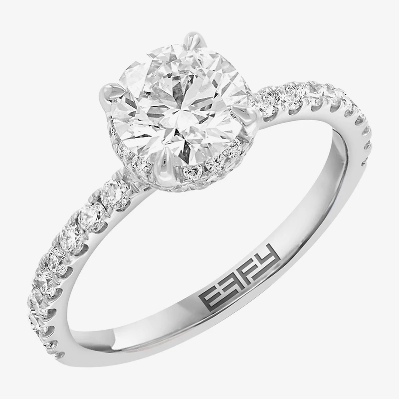 Effy Final Call (G / Vs2-Si1) Womens 1 3/4 CT. T.W. Lab Grown White Diamond 14K Gold Round Solitaire Side Stone Engagement Ring
