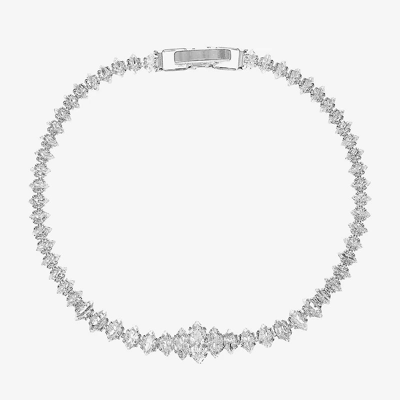 Sparkle Allure Graduated Womens Cubic Zirconia Pure Silver Over Brass Marquise 7.5 Inch Tennis Bracelet