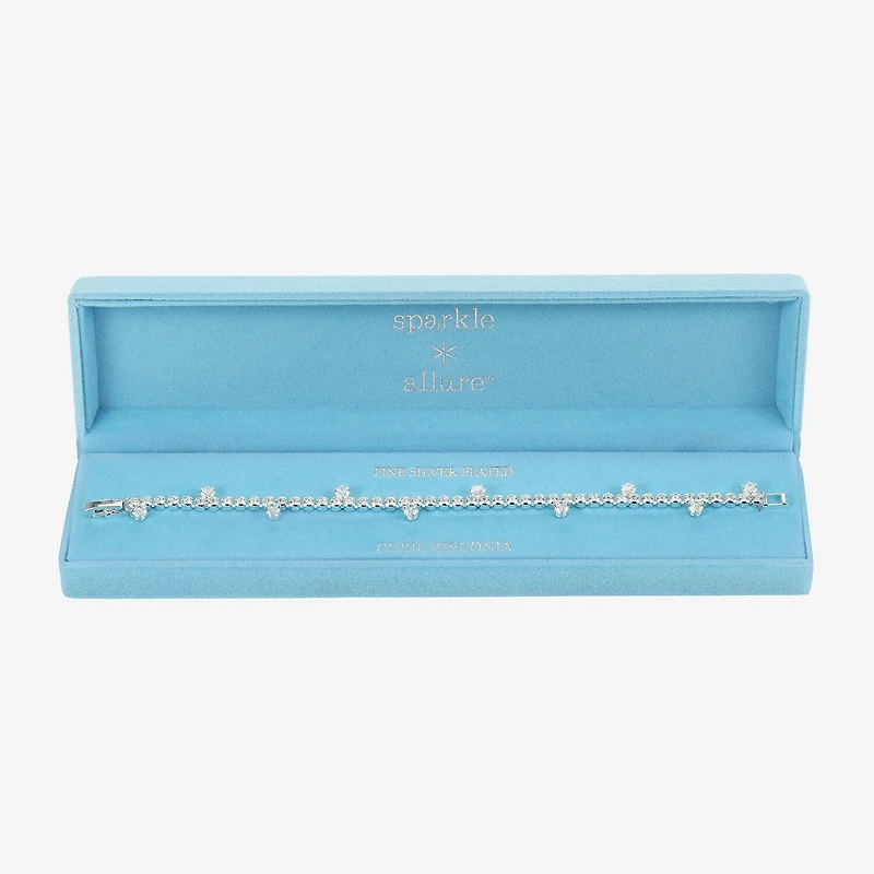 Sparkle Allure Drop Stone Womens Cubic Zirconia Pure Silver Over Brass Round 7.5 Inch Tennis Bracelet