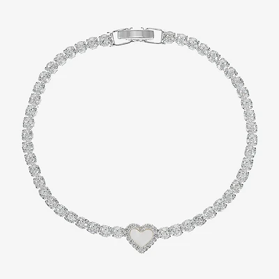 Sparkle Allure Halo Womens Cubic Zirconia Pure Silver Over Brass Heart 7.5 Inch Tennis Bracelet