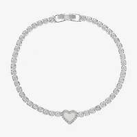 Sparkle Allure Halo Womens Cubic Zirconia Pure Silver Over Brass Heart 7.5 Inch Tennis Bracelet