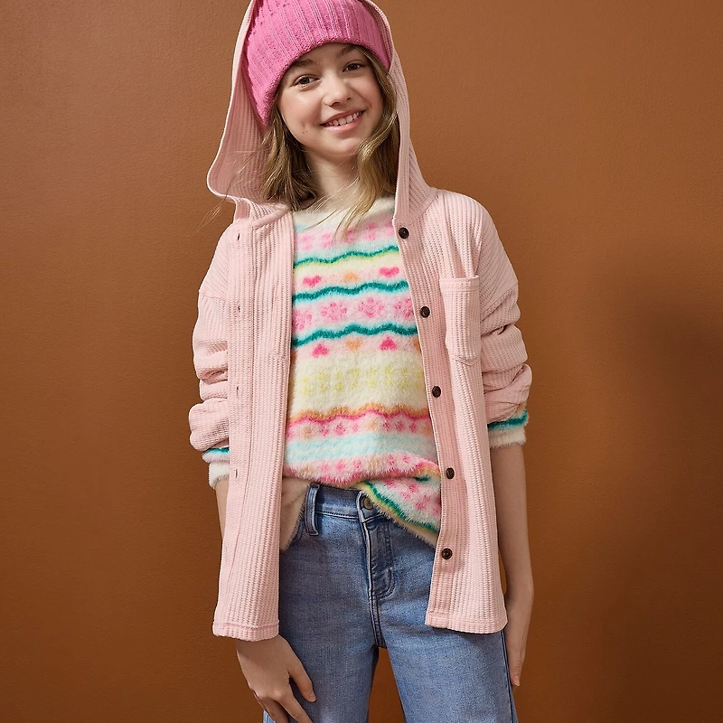 Thereabouts Waffle Little & Big Kid Girls Lightweight Shirt Jacket