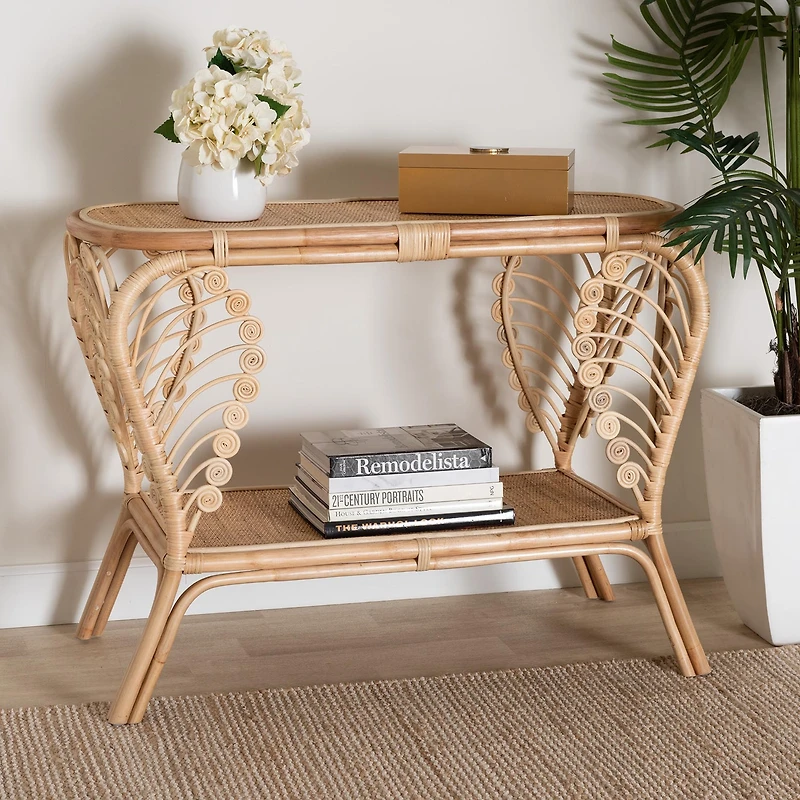 Bastet 2-Drawer Rattan Console Table