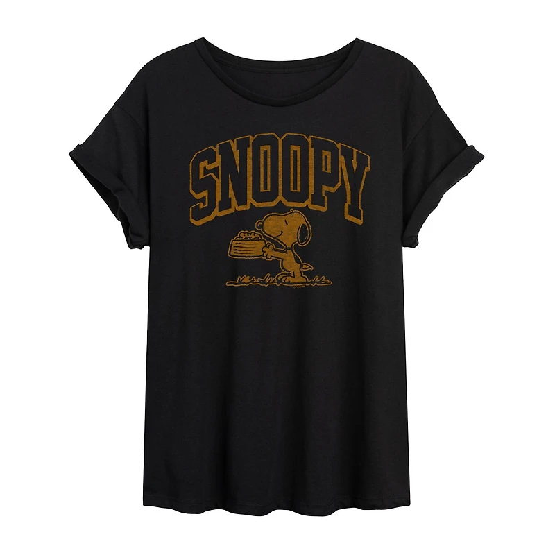 Womens Juniors Crew Neck Short Sleeve Regular Fit Snoopy Graphic T-Shirt