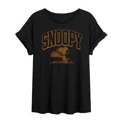 Womens Juniors Crew Neck Short Sleeve Regular Fit Snoopy Graphic T-Shirt
