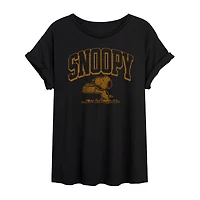 Womens Juniors Crew Neck Short Sleeve Regular Fit Snoopy Graphic T-Shirt