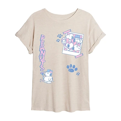 Womens Crew Neck Short Sleeve Regular Fit Snoopy Graphic T-Shirt